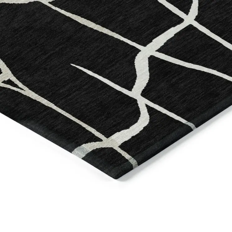 9' X 12' Black And Beige Abstract Washable Indoor Outdoor Area Rug