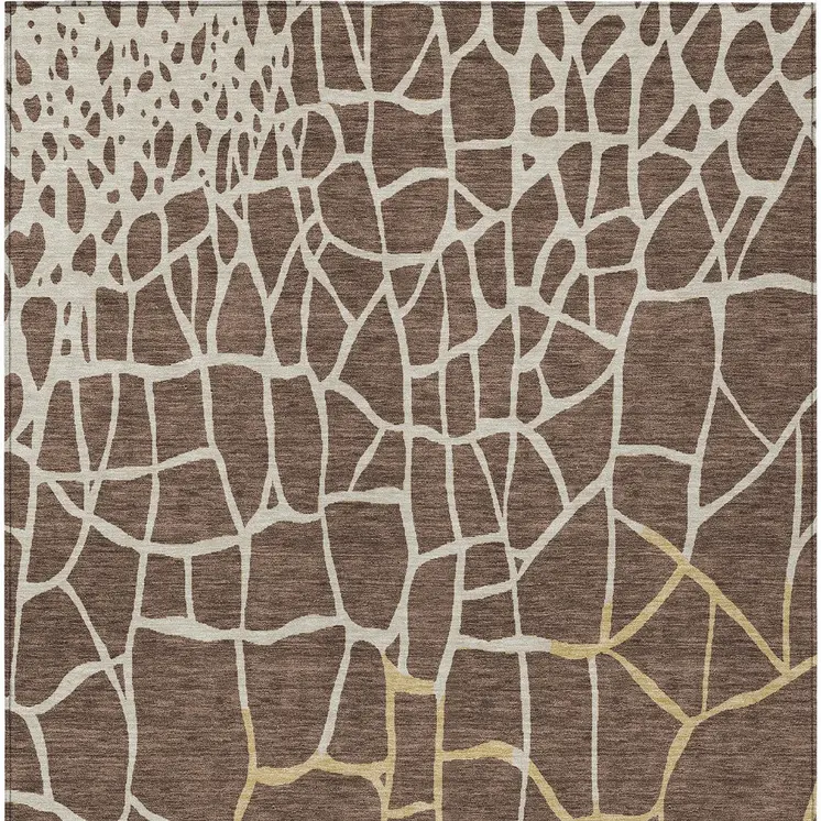 3' X 5' Brown And Tan Abstract Washable Indoor Outdoor Area Rug