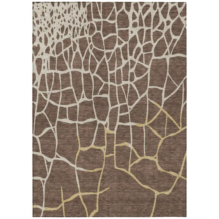 3' X 5' Brown And Tan Abstract Washable Indoor Outdoor Area Rug