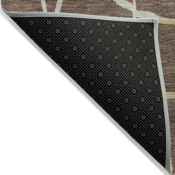 3' X 5' Brown And Tan Abstract Washable Indoor Outdoor Area Rug