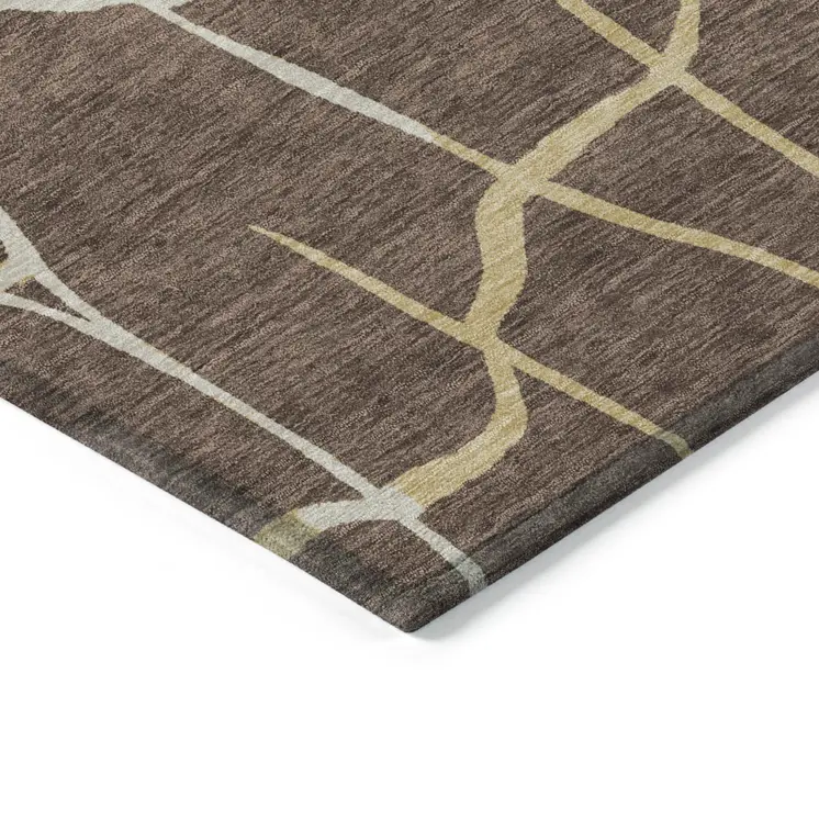 3' X 5' Brown And Tan Abstract Washable Indoor Outdoor Area Rug