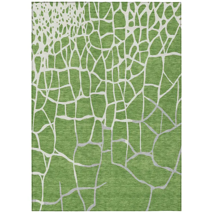 5' X 8' Green And Ivory Abstract Washable Indoor Outdoor Area Rug