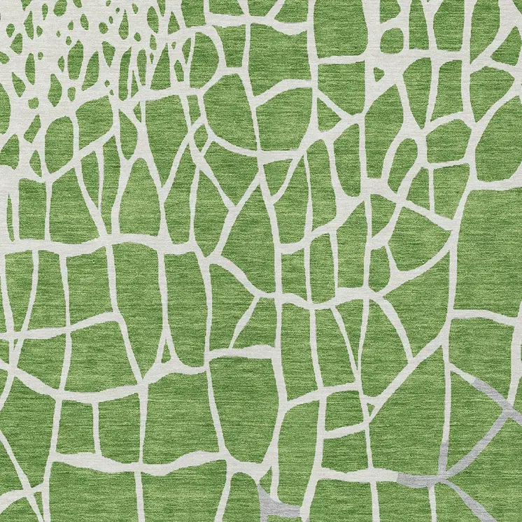 5' X 8' Green And Ivory Abstract Washable Indoor Outdoor Area Rug