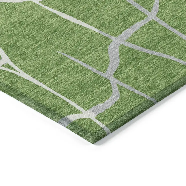 8' Green And Ivory Round Abstract Washable Indoor Outdoor Area Rug