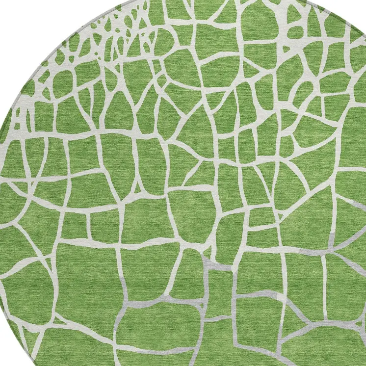 8' Green And Ivory Round Abstract Washable Indoor Outdoor Area Rug