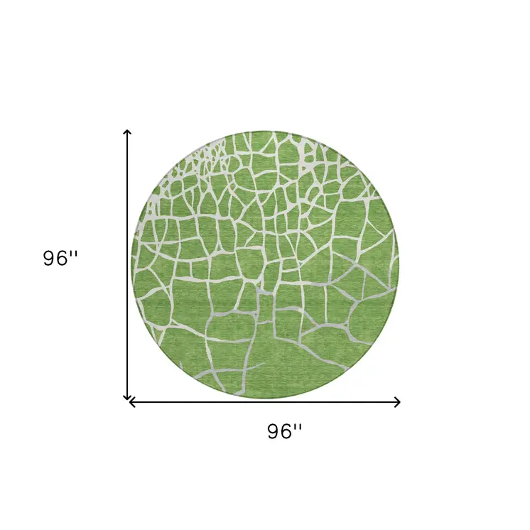 8' Green And Ivory Round Abstract Washable Indoor Outdoor Area Rug