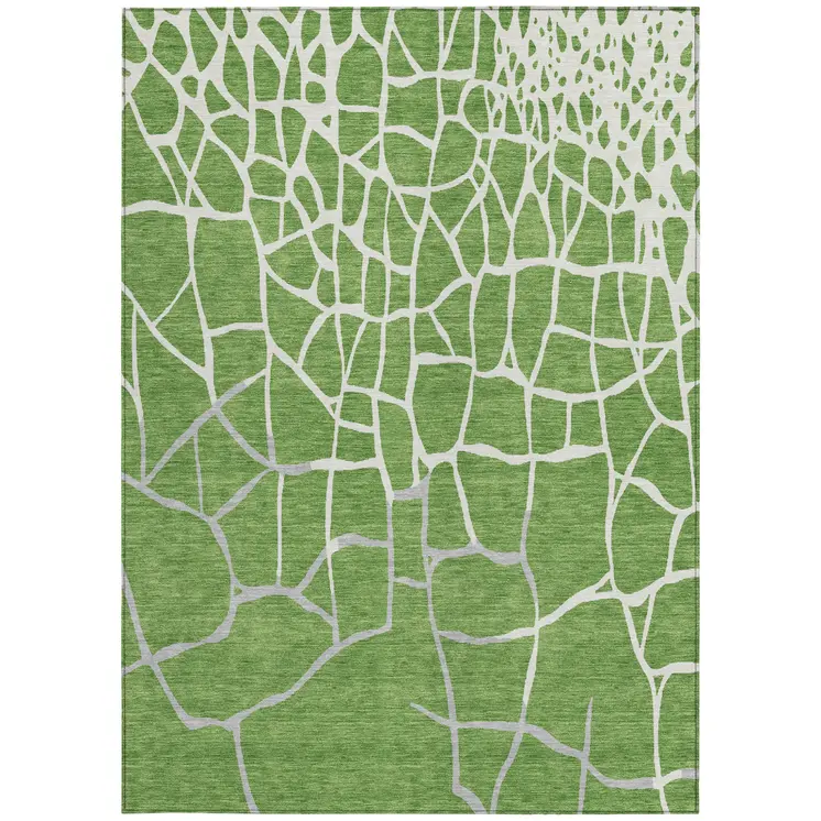8' X 10' Green And Ivory Abstract Washable Indoor Outdoor Area Rug