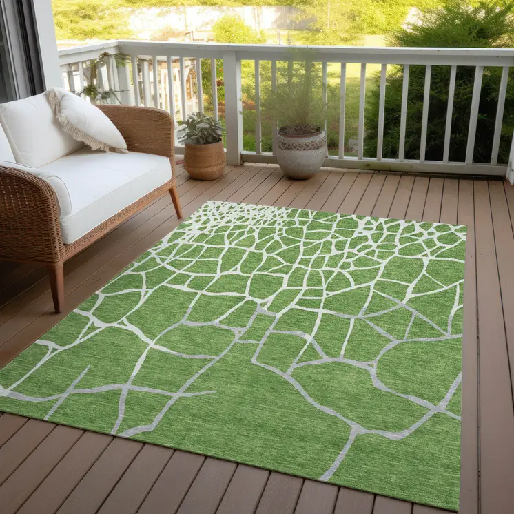 8' X 10' Green And Ivory Abstract Washable Indoor Outdoor Area Rug