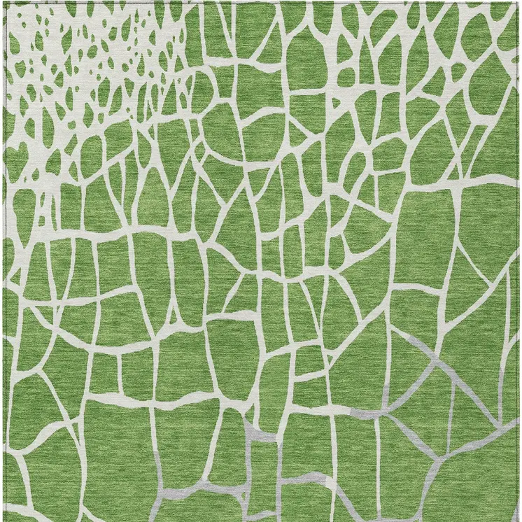 8' X 10' Green And Ivory Abstract Washable Indoor Outdoor Area Rug
