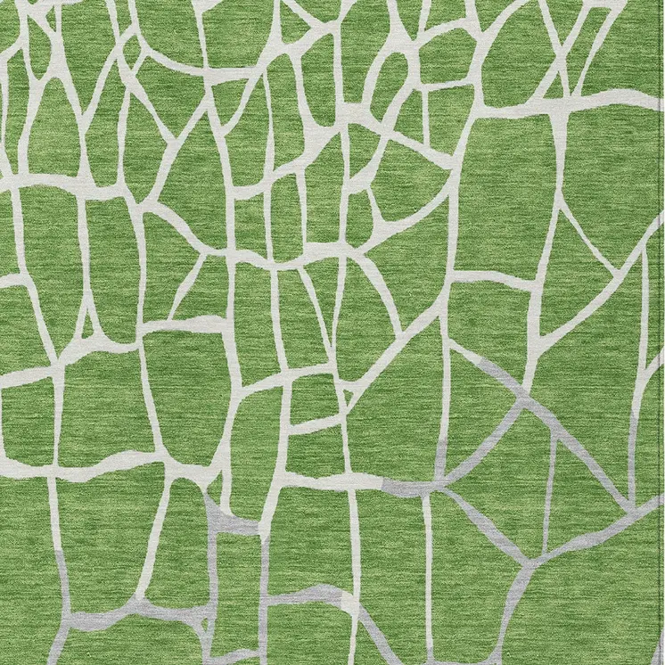 10' X 14' Green And Ivory Abstract Washable Indoor Outdoor Area Rug