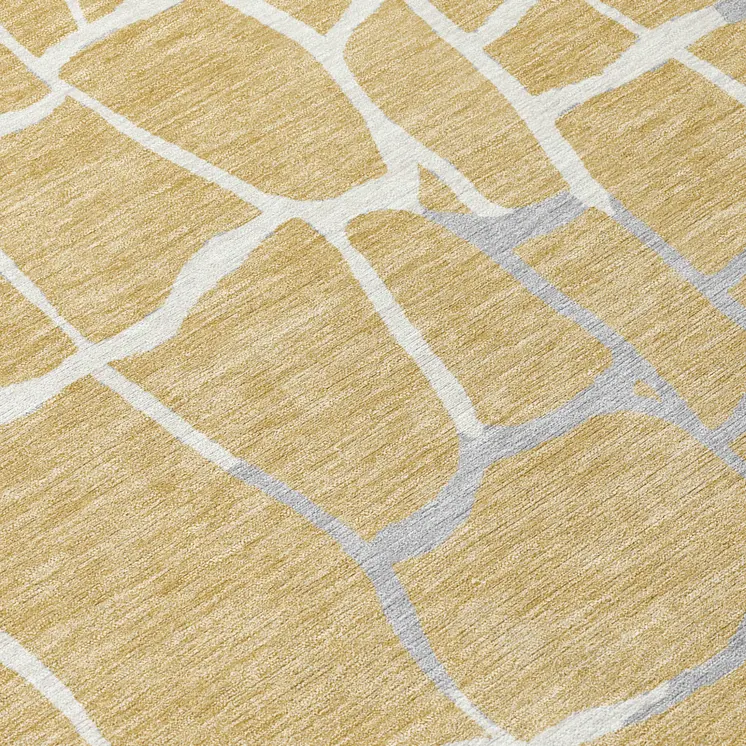 8' Gold And Beige Round Abstract Washable Indoor Outdoor Area Rug