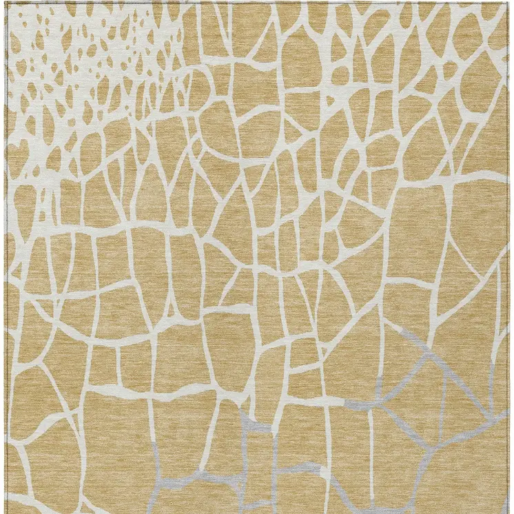 8' X 10' Gold And Beige Abstract Washable Indoor Outdoor Area Rug