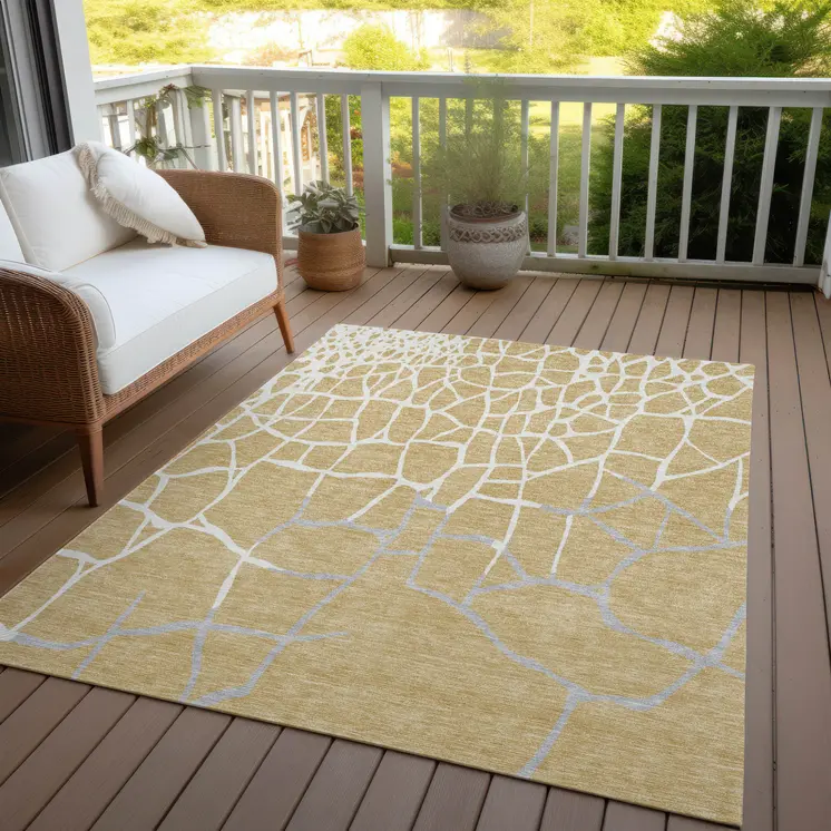 8' X 10' Gold And Beige Abstract Washable Indoor Outdoor Area Rug