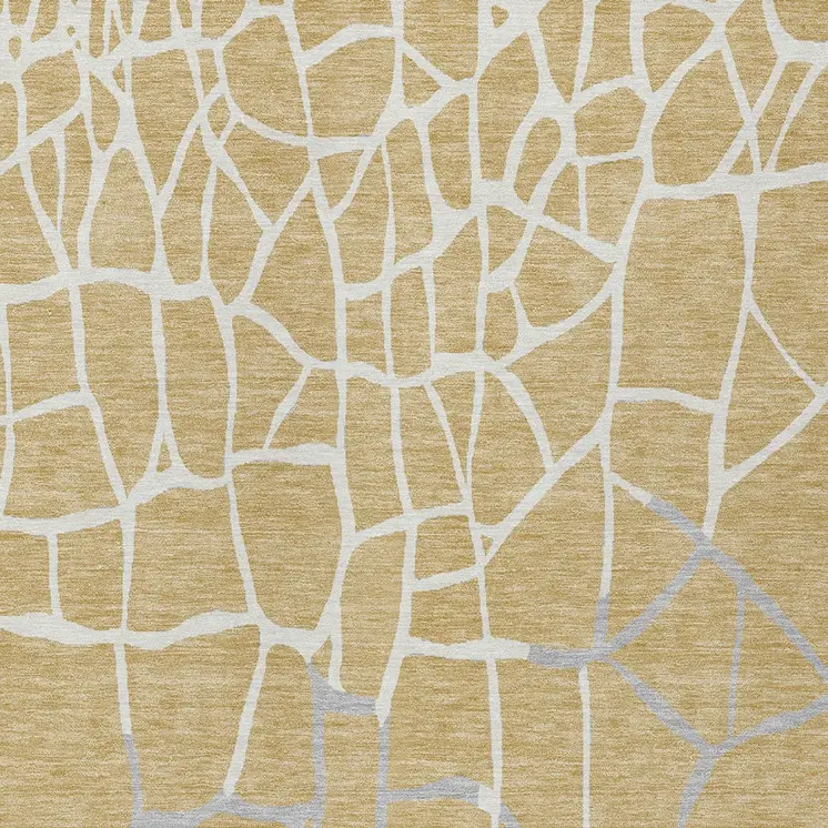 10' X 14' Gold And Beige Abstract Washable Indoor Outdoor Area Rug