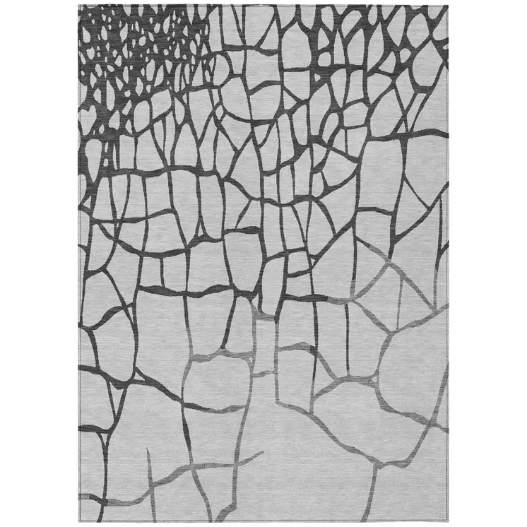 3' X 5' Gray And Charcoal Abstract Washable Indoor Outdoor Area Rug