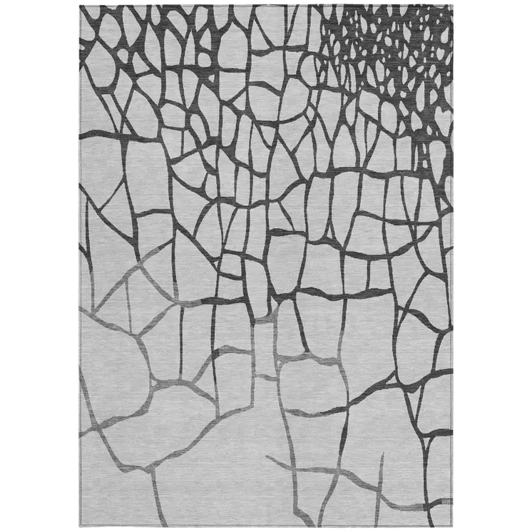 5' X 8' Gray And Charcoal Abstract Washable Indoor Outdoor Area Rug