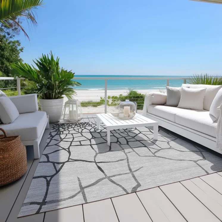 5' X 8' Gray And Charcoal Abstract Washable Indoor Outdoor Area Rug