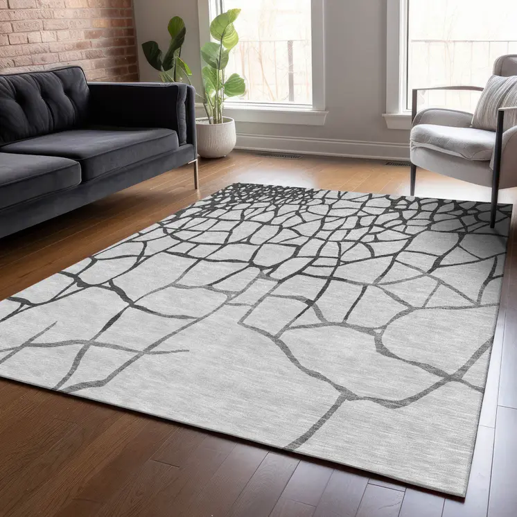 10' X 14' Gray And Charcoal Abstract Washable Indoor Outdoor Area Rug