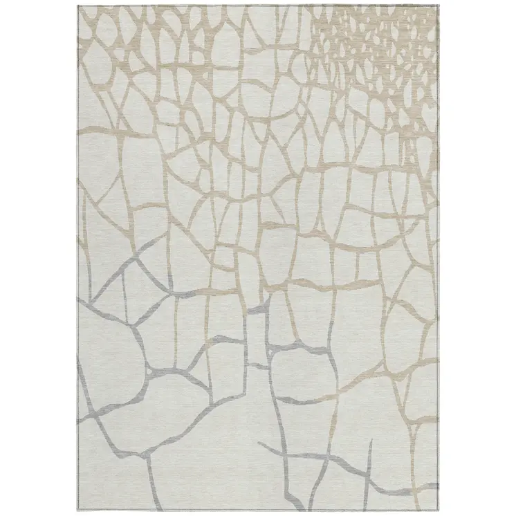 5' X 8' Ivory And Beige Abstract Washable Indoor Outdoor Area Rug