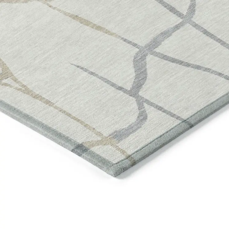 5' X 8' Ivory And Beige Abstract Washable Indoor Outdoor Area Rug