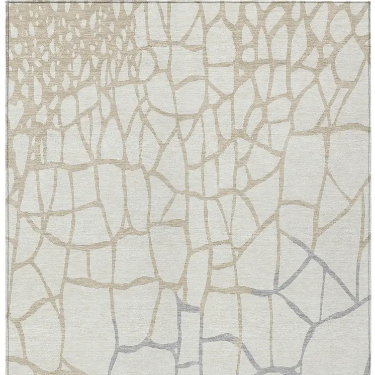 5' X 8' Ivory And Beige Abstract Washable Indoor Outdoor Area Rug
