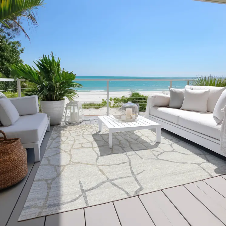 10' X 14' Ivory And Beige Abstract Washable Indoor Outdoor Area Rug