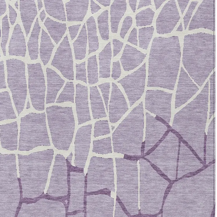 3' X 5' Lavender And Ivory Abstract Washable Indoor Outdoor Area Rug