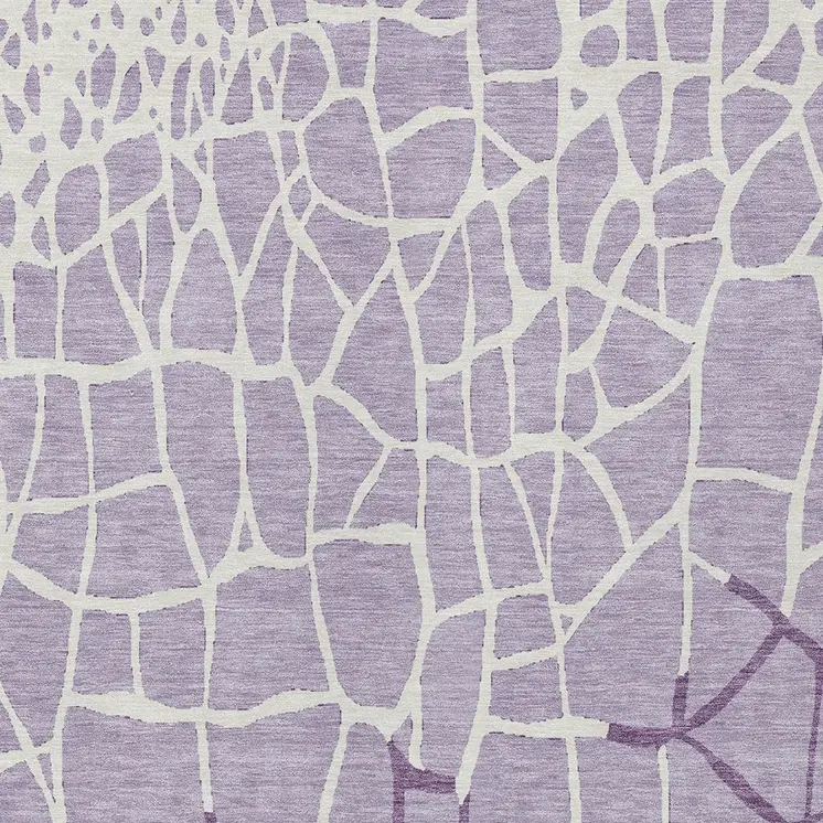 8' X 10' Lavender And Ivory Abstract Washable Indoor Outdoor Area Rug