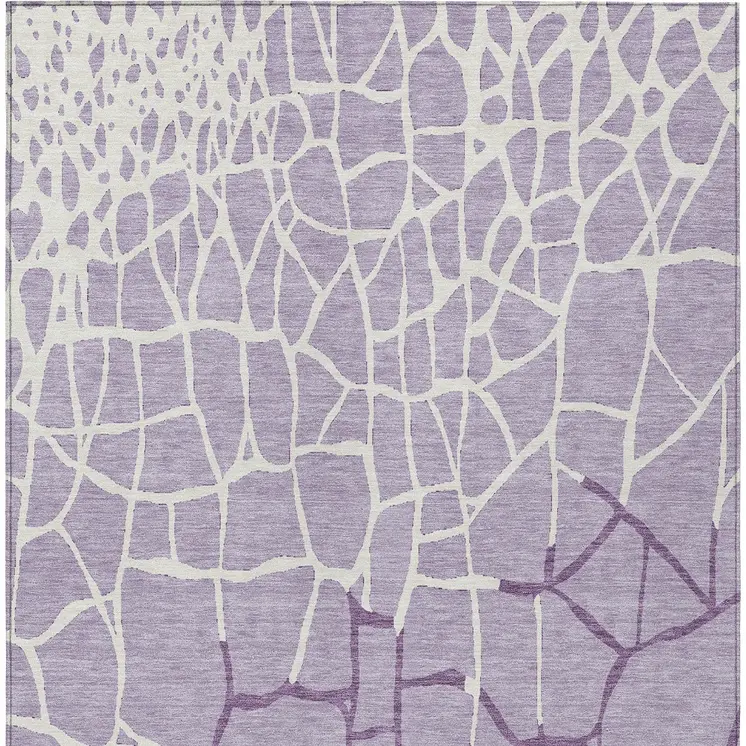 9' X 12' Lavender And Ivory Abstract Washable Indoor Outdoor Area Rug