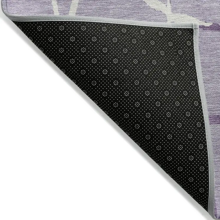 9' X 12' Lavender And Ivory Abstract Washable Indoor Outdoor Area Rug