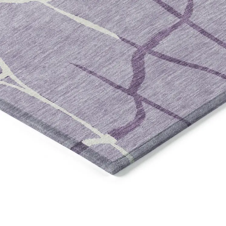 9' X 12' Lavender And Ivory Abstract Washable Indoor Outdoor Area Rug