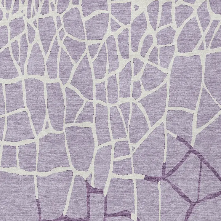 9' X 12' Lavender And Ivory Abstract Washable Indoor Outdoor Area Rug
