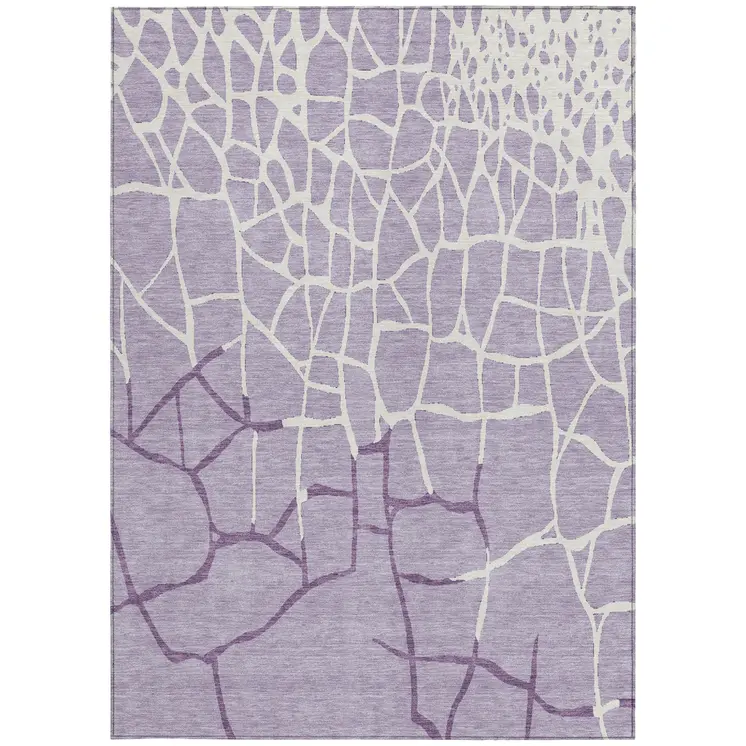 10' X 14' Lavender And Ivory Abstract Washable Indoor Outdoor Area Rug