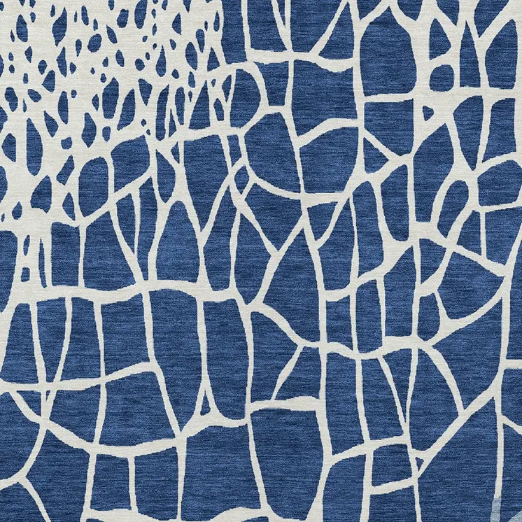 5' X 8' Navy Blue And Ivory Abstract Washable Indoor Outdoor Area Rug