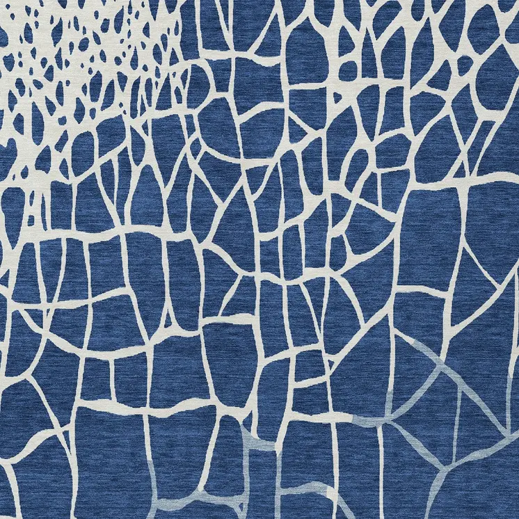 8' X 10' Navy Blue And Ivory Abstract Washable Indoor Outdoor Area Rug
