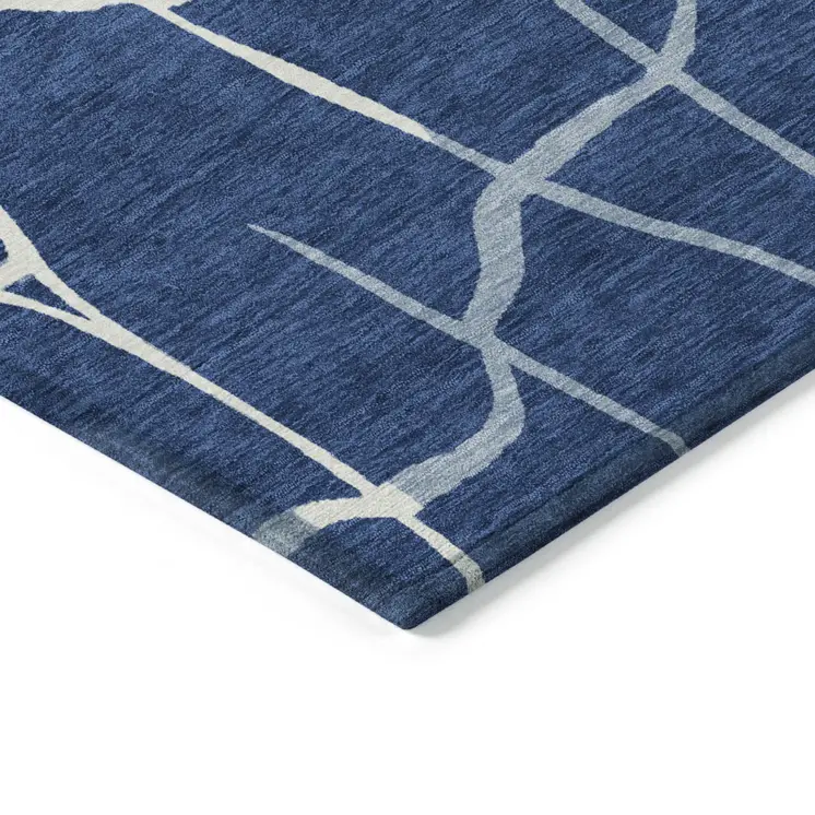 8' X 10' Navy Blue And Ivory Abstract Washable Indoor Outdoor Area Rug