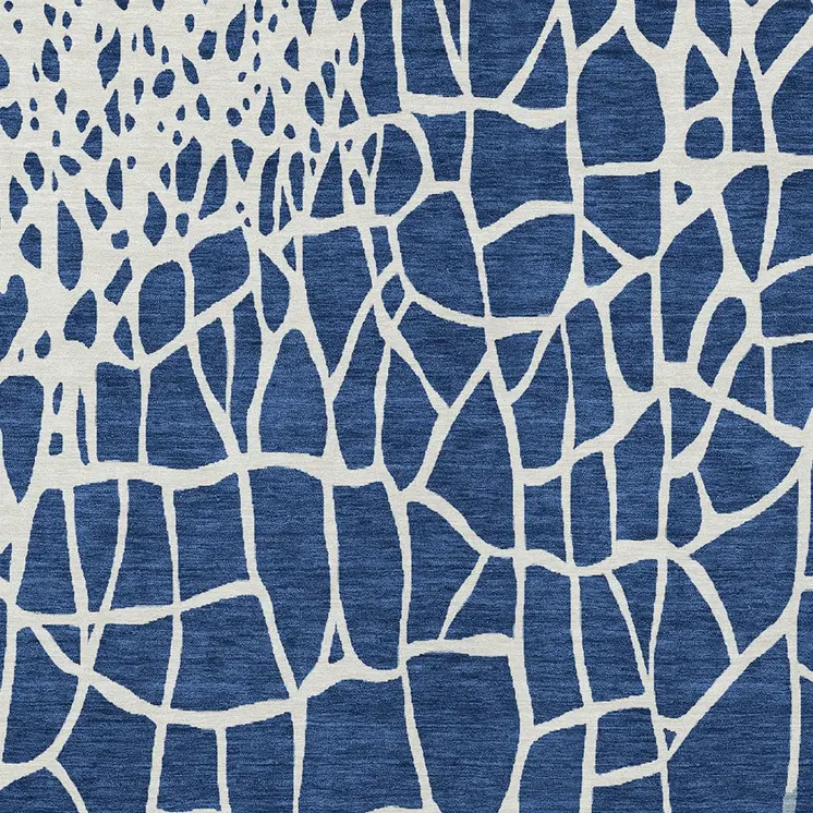 8' X 10' Navy Blue And Ivory Abstract Washable Indoor Outdoor Area Rug