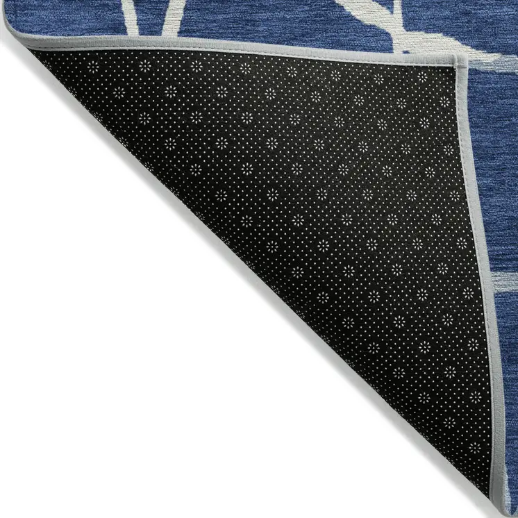 9' X 12' Navy Blue And Ivory Abstract Washable Indoor Outdoor Area Rug
