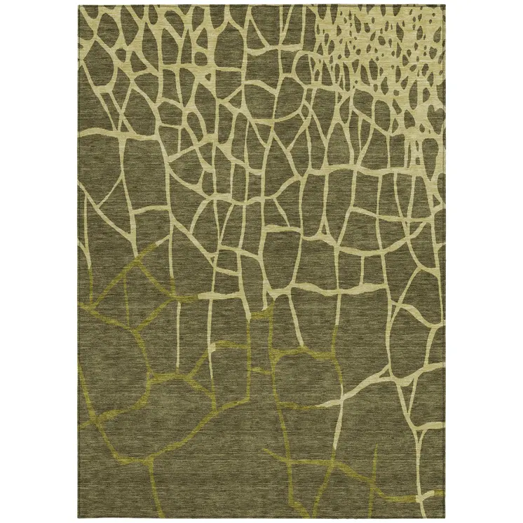 3' X 5' Olive Green And Dark Green Abstract Washable Indoor Outdoor Area Rug