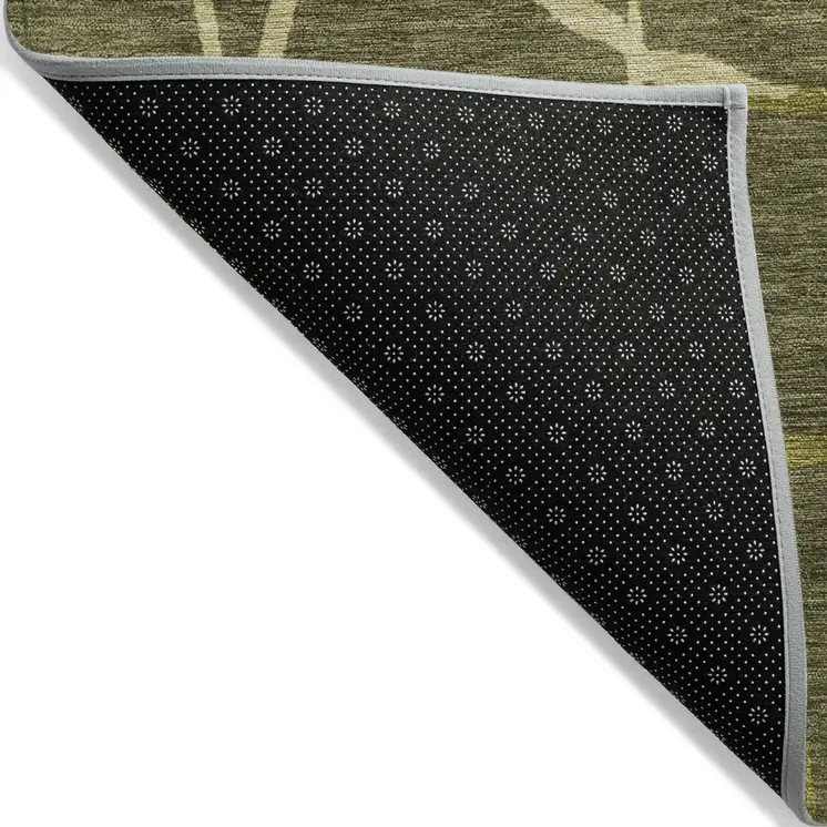 8' Olive Green And Dark Green Round Abstract Washable Indoor Outdoor Area Rug