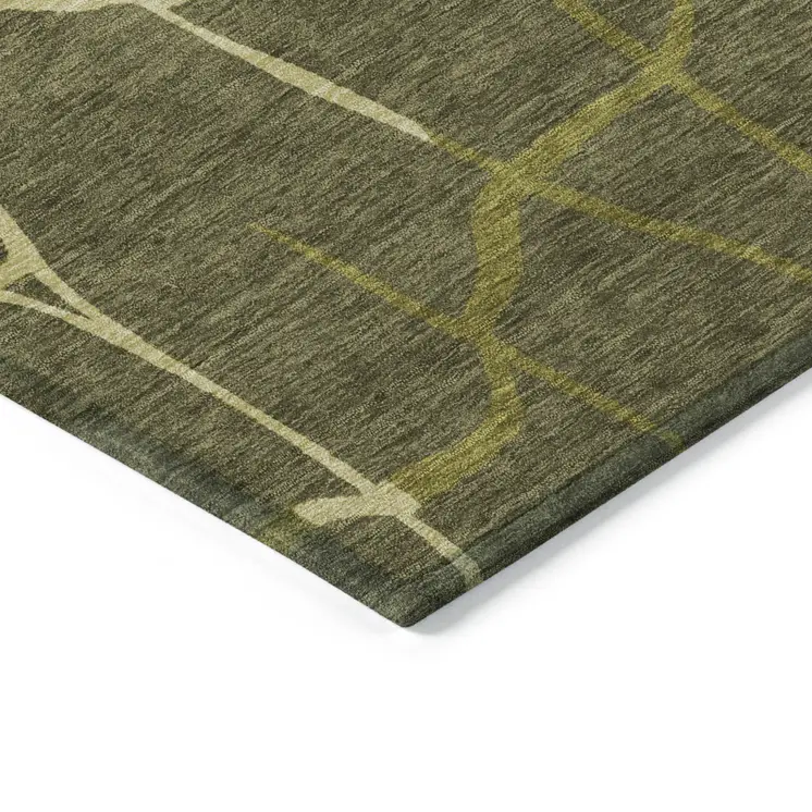 8' Olive Green And Dark Green Round Abstract Washable Indoor Outdoor Area Rug