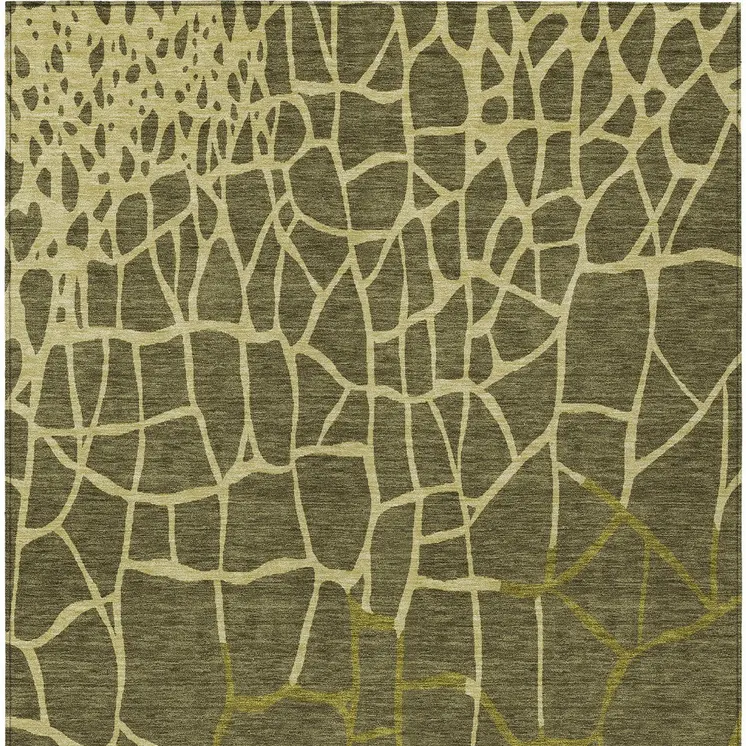 9' X 12' Olive Green And Dark Green Abstract Washable Indoor Outdoor Area Rug