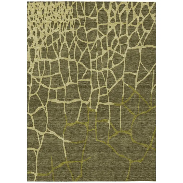 9' X 12' Olive Green And Dark Green Abstract Washable Indoor Outdoor Area Rug