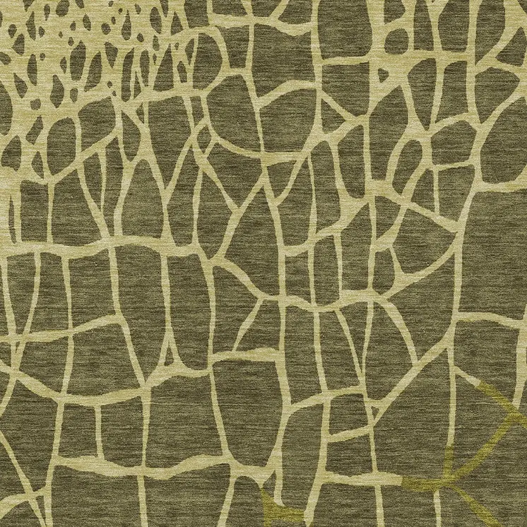 9' X 12' Olive Green And Dark Green Abstract Washable Indoor Outdoor Area Rug