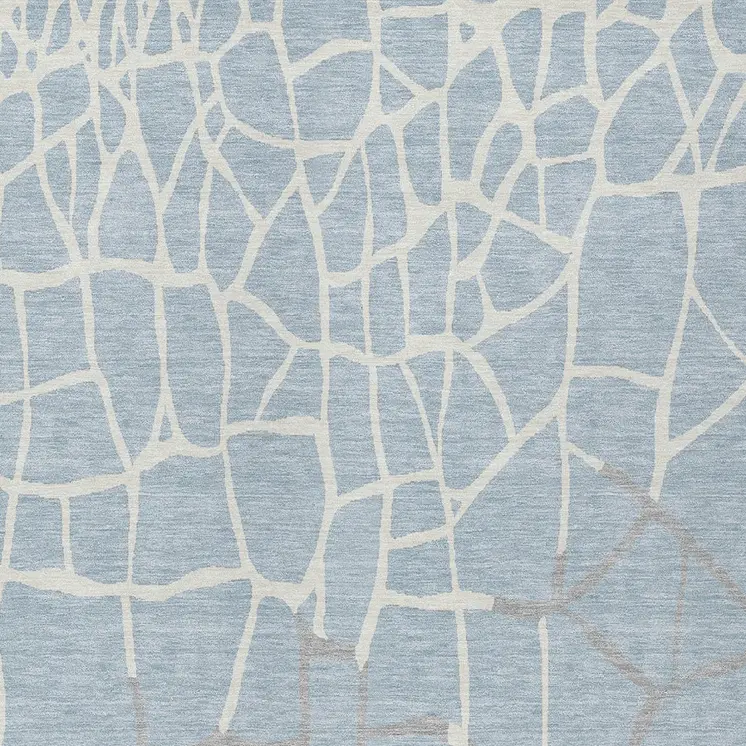 5' X 8' Sky Blue And Ivory Abstract Washable Indoor Outdoor Area Rug