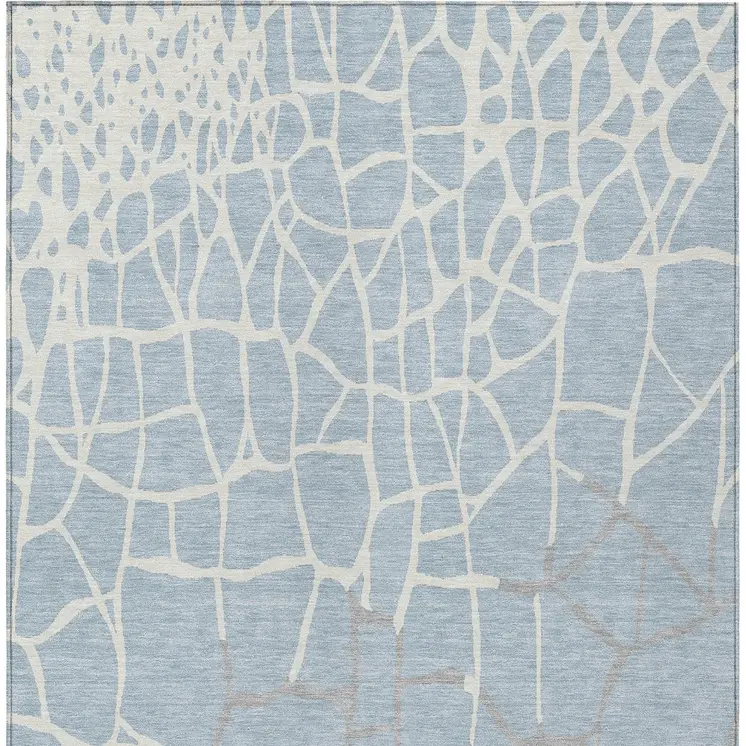 8' X 10' Sky Blue And Ivory Abstract Washable Indoor Outdoor Area Rug