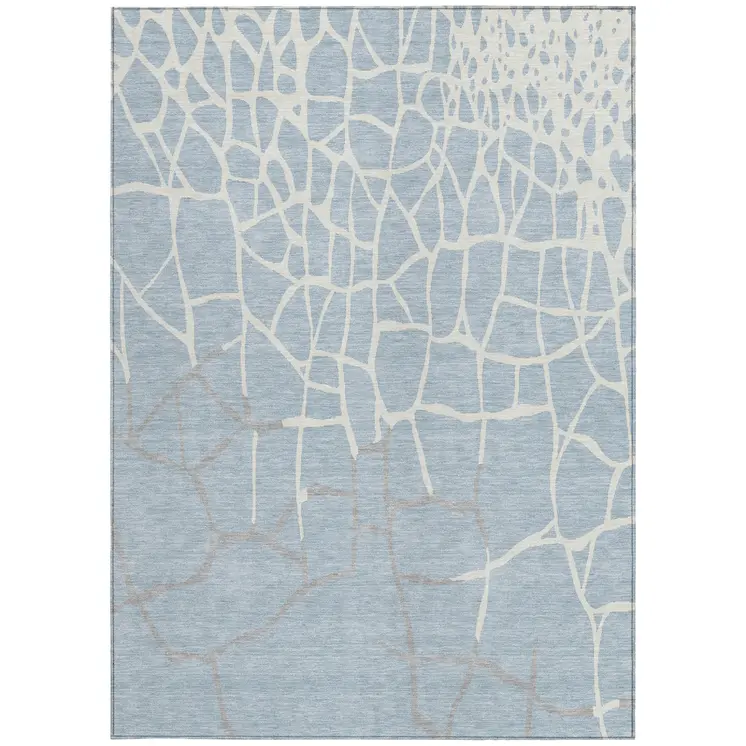 10' X 14' Sky Blue And Ivory Abstract Washable Indoor Outdoor Area Rug