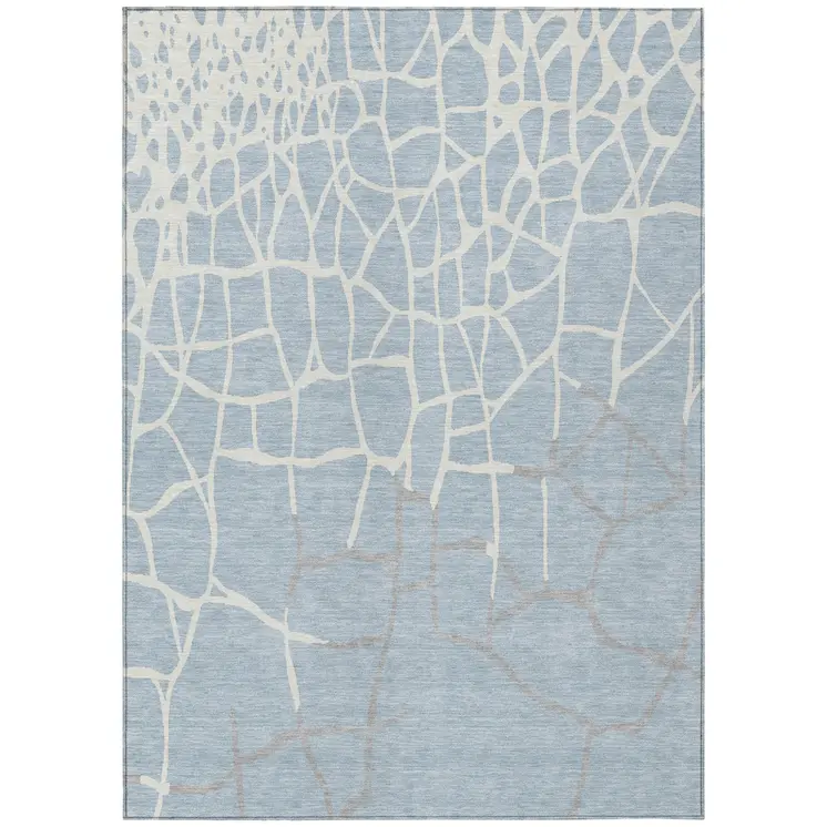 10' X 14' Sky Blue And Ivory Abstract Washable Indoor Outdoor Area Rug