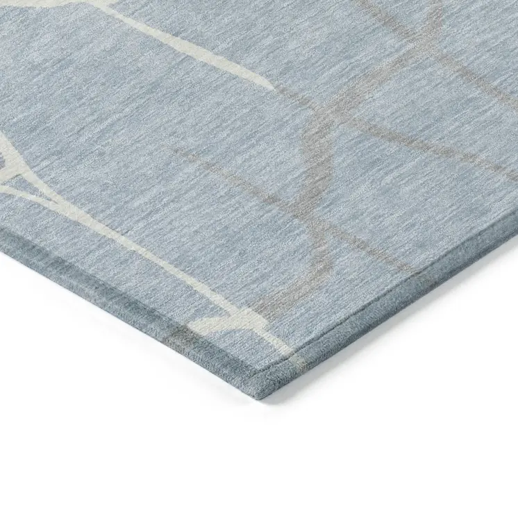10' X 14' Sky Blue And Ivory Abstract Washable Indoor Outdoor Area Rug