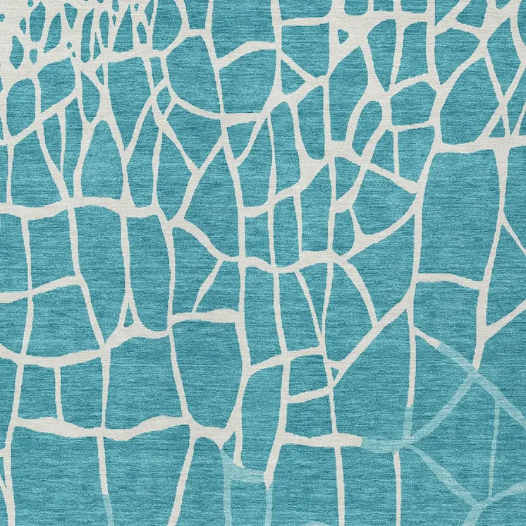 3' X 5' Teal Blue And Ivory Abstract Washable Indoor Outdoor Area Rug